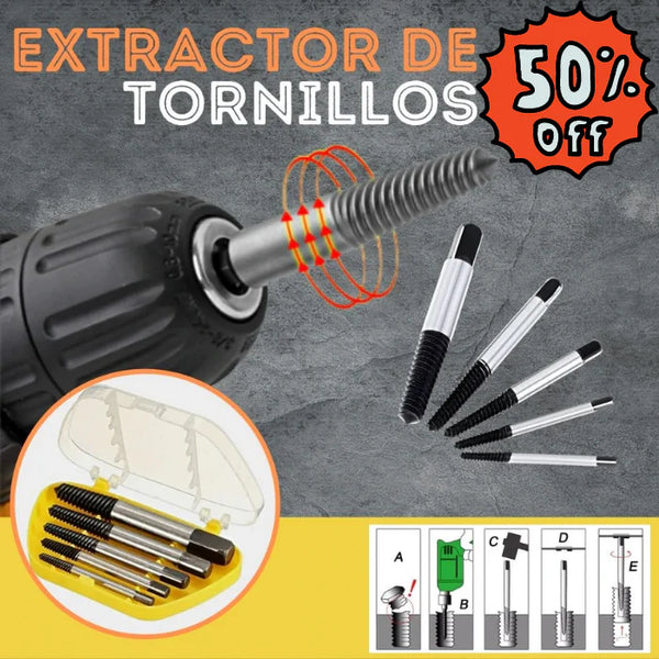 ExtractorPlus® Kit Profesional X5 Brocas Extractoras de Tornillos